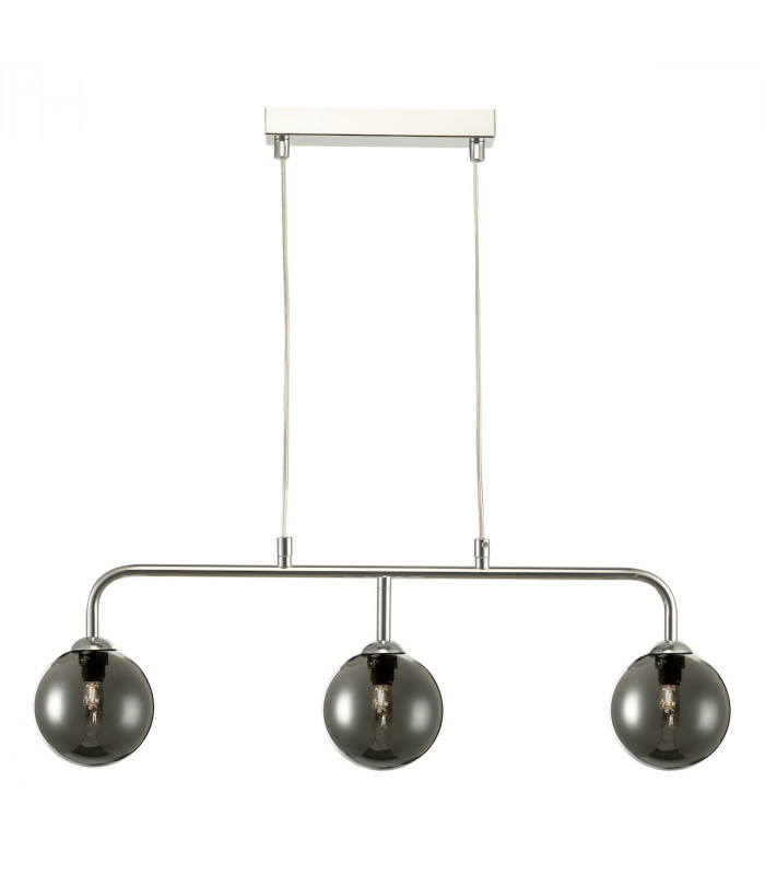 Straight Bar Pendant Light Polished Chrome Smoked Glass, 3x G9