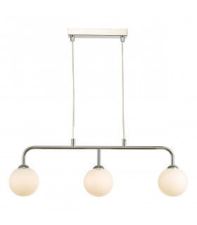 Straight Bar Pendant Light Polished Chrome Opal Glass, 3x G9