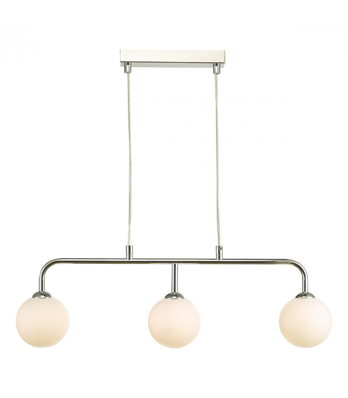 Straight Bar Pendant Light Polished Chrome Opal Glass, 3x G9