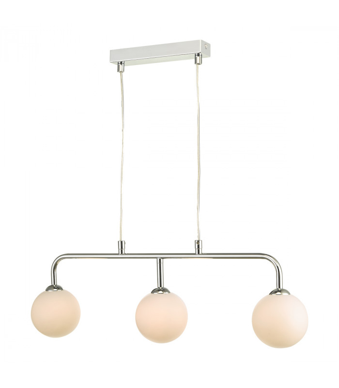 Straight Bar Pendant Light Polished Chrome Opal Glass, 3x G9