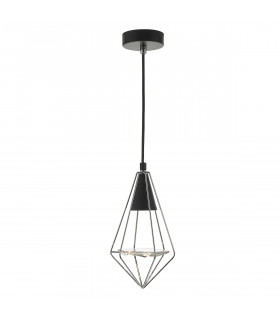 Wire Frame Pendant Light Black, Polished Chrome & Glass, 1x GU10