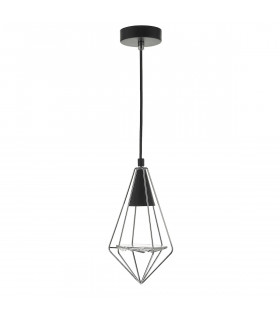 Wire Frame Pendant Light Black, Polished Chrome & Glass, 1x GU10