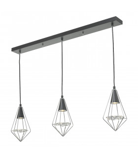 Straight Bar Pendant Light Black, Polished Chrome & Glass, 3x GU10