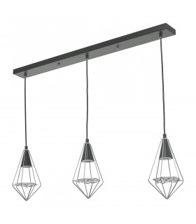 Straight Bar Pendant Light Black, Polished Chrome & Glass, 3x GU10
