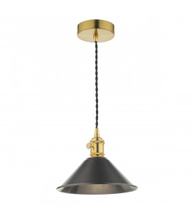 Dome Pendant Light Natural Brass with Antique Pewter Shade, 1x E14