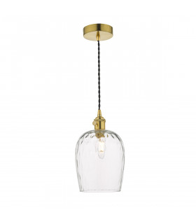 Dome Pendant Light Natural Brass with Dimpled Glass Shade, 1x E14