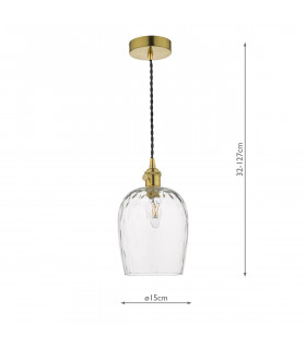 Dome Pendant Light Natural Brass with Dimpled Glass Shade, 1x E14