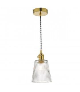Dome Pendant Light Natural Brass with Ribbed Glass Shade, 1x E14