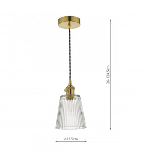 Dome Pendant Light Natural Brass with Ribbed Glass Shade, 1x E14