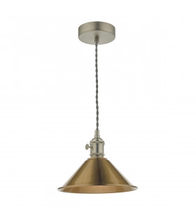 Dome Pendant Light Antique Chrome with Aged Brass Shade, 1x E14