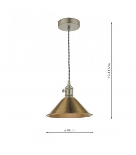 Dome Pendant Light Antique Chrome with Aged Brass Shade, 1x E14