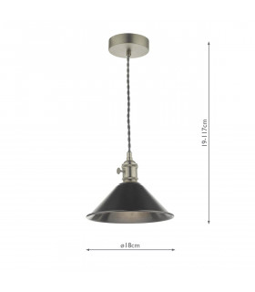 Dome Pendant Light Antique Chrome with Antique Pewter Shade, 1x E14