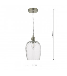 Dome Pendant Light Antique Chrome with Dimpled Glass Shade, 1x E14