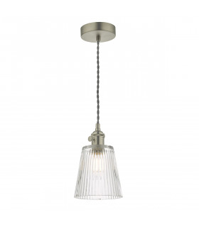 Dome Pendant Light Antique Chrome with Ribbed Glass Shade, 1x E14