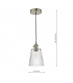 Dome Pendant Light Antique Chrome with Ribbed Glass Shade, 1x E14