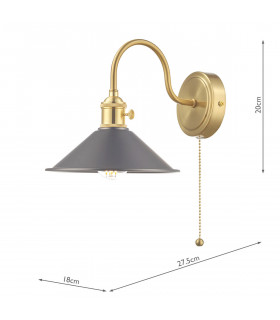 Dome Wall Light Brass With Antique Pewter Shade, 1x E14