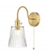 Wall Light Brass With Clear Ribbed Glass Shade, 1x E14