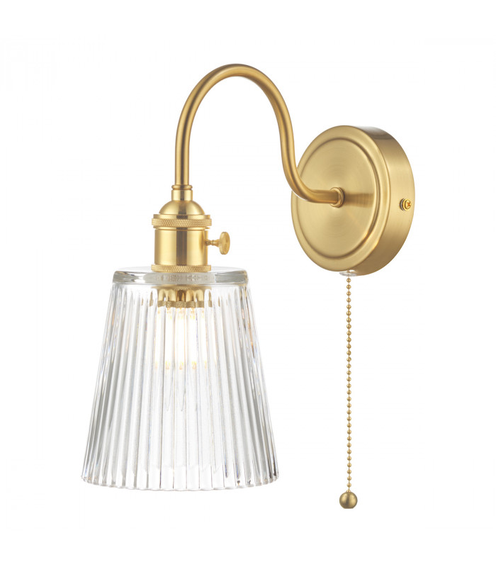 Wall Light Brass With Clear Ribbed Glass Shade, 1x E14