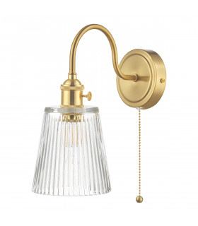 Wall Light Brass With Clear Ribbed Glass Shade, 1x E14
