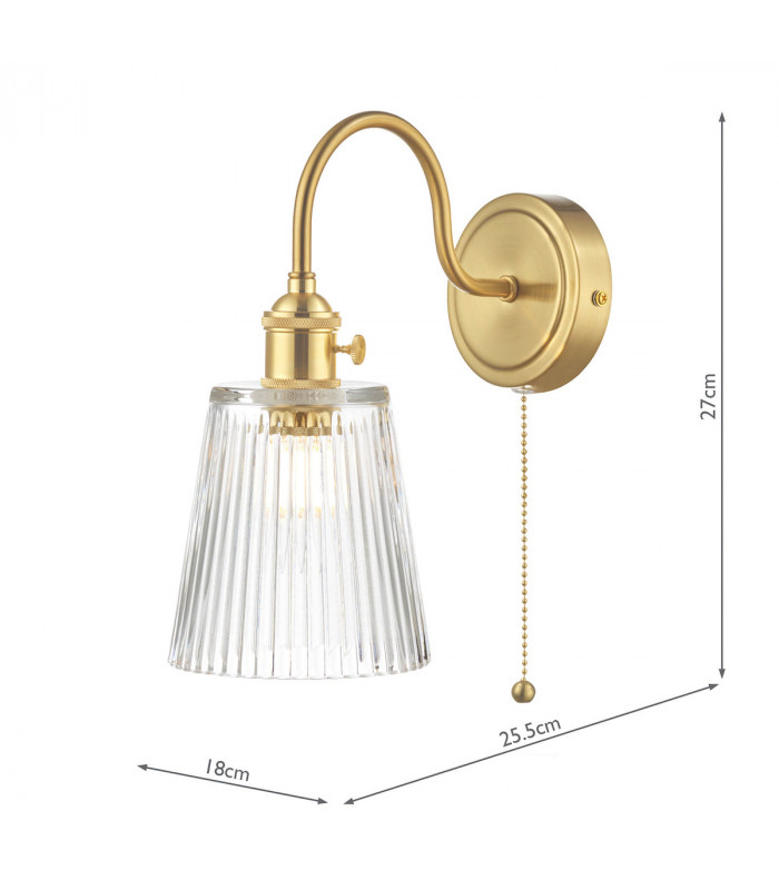 Wall Light Brass With Clear Ribbed Glass Shade, 1x E14