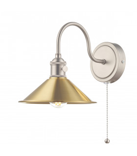 Dome Wall Light Antique Chrome With Aged Brass Shade, 1x E14
