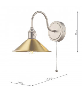 Dome Wall Light Antique Chrome With Aged Brass Shade, 1x E14