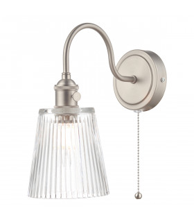 Wall Light Antique Chrome With Clear Ribbed Glass Shade, 1x E14