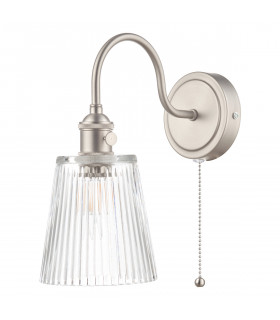 Wall Light Antique Chrome With Clear Ribbed Glass Shade, 1x E14