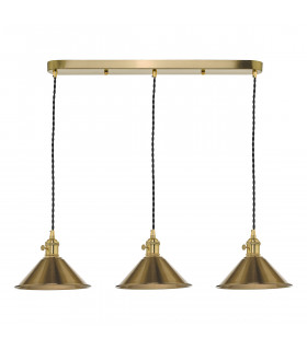 Straight Bar Brass Suspension With Aged Brass Shades, 3x E14