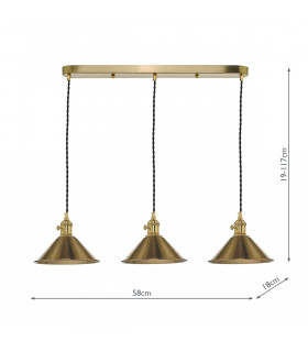 Straight Bar Brass Suspension With Aged Brass Shades, 3x E14