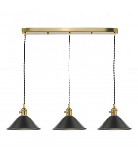 Straight Bar Brass Suspension With Antique Pewter Shades, 3x E14
