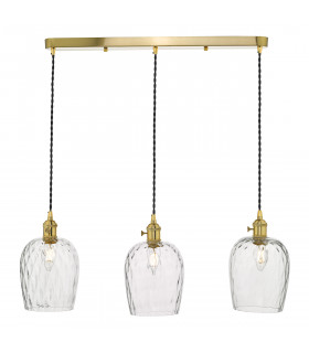 Straight Bar Brass Suspension With Dimpled Glass Shades, 3x E14