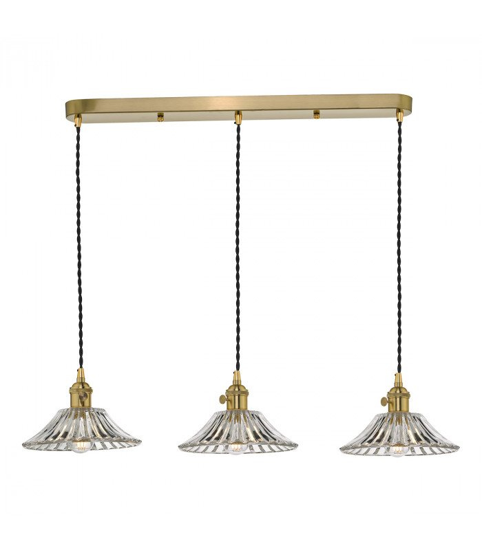 Straight Bar Brass Suspension With Flared Glass Shades, 3x E14