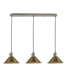 Straight Bar Antique Chrome Suspension With Aged Brass Shades, 3x E14