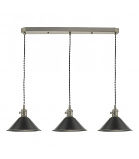 Straight Bar Antique Chrome Suspension With Antique Petwer Shades, 3x E14