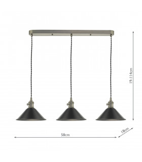 Straight Bar Antique Chrome Suspension With Antique Petwer Shades, 3x E14