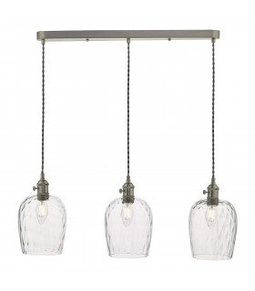 Straight Bar Antique Chrome Suspension With Dimpled Glass Shades, 3x E14