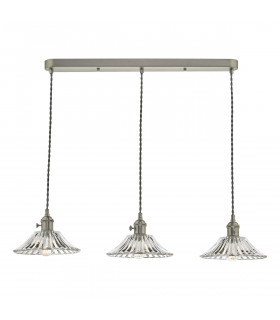 Straight Bar Antique Chrome Suspension With Flared Glass Shades, 3x E14
