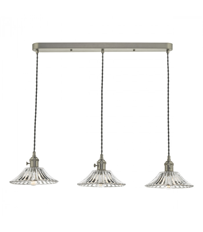 Straight Bar Antique Chrome Suspension With Flared Glass Shades, 3x E14