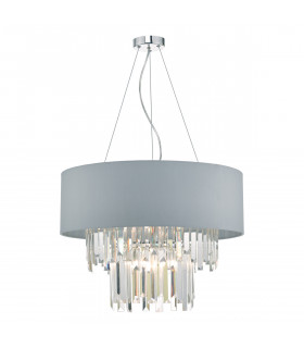 Cylindrical Pendant Light Grey & Crystal with Shade, 6x G9