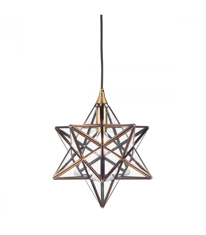 Wire Frame ILARIO 1 Light Star Pendant Light Antique Brass Glass Small
