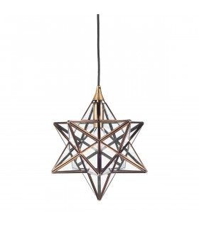 Wire Frame ILARIO 1 Light Star Pendant Light Antique Brass Glass Small