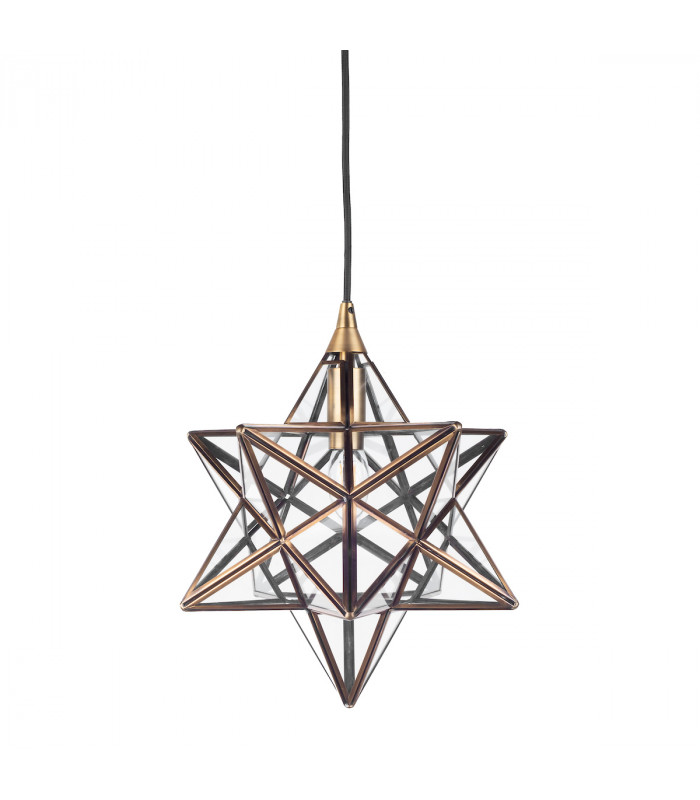 Wire Frame ILARIO 1 Light Star Pendant Light Antique Brass Glass Small