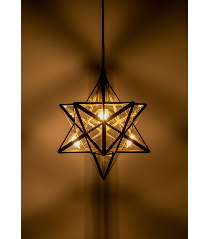 Wire Frame ILARIO 1 Light Star Pendant Light Antique Brass Glass Small