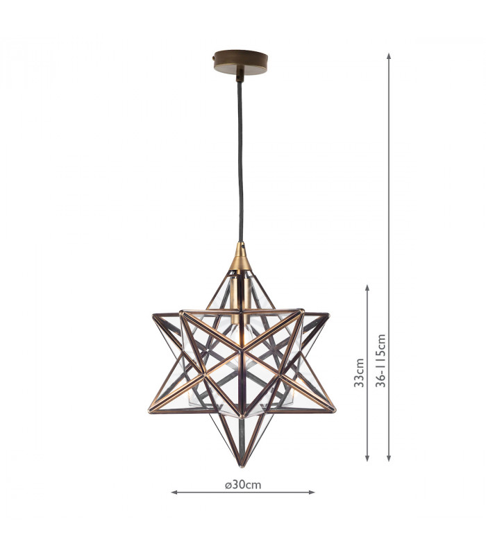Wire Frame ILARIO 1 Light Star Pendant Light Antique Brass Glass Small