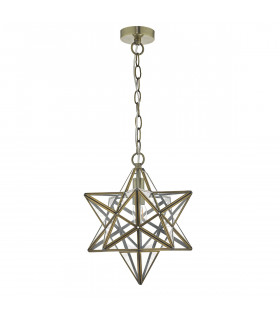 Wire Frame Pendant Light Antique Brass & Glass