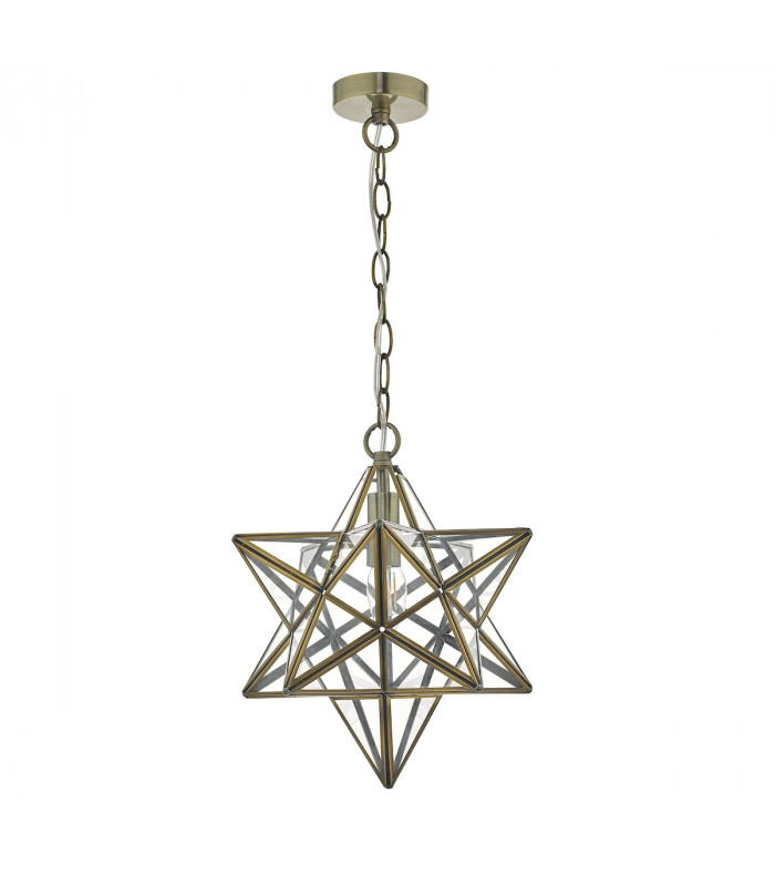Wire Frame Pendant Light Antique Brass & Glass