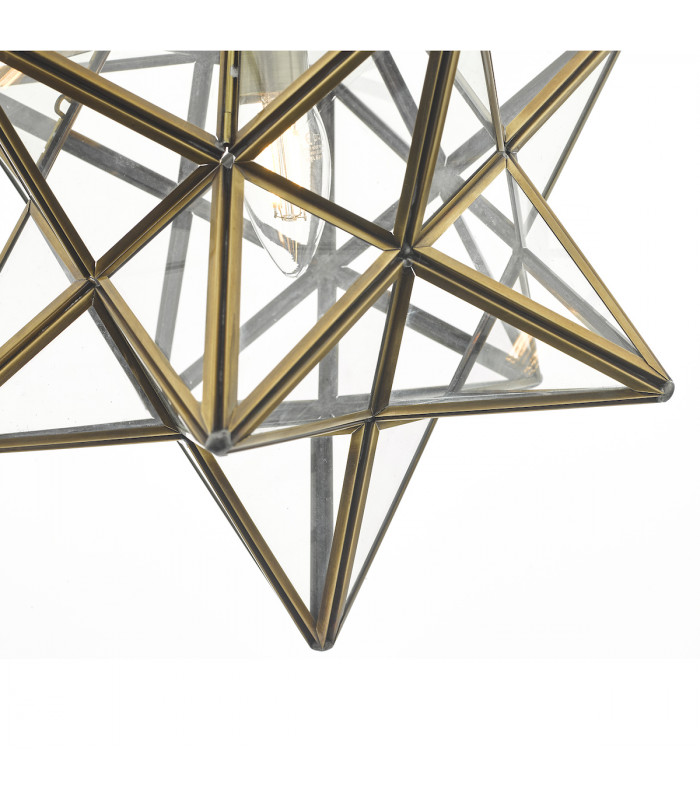 Wire Frame Pendant Light Antique Brass & Glass