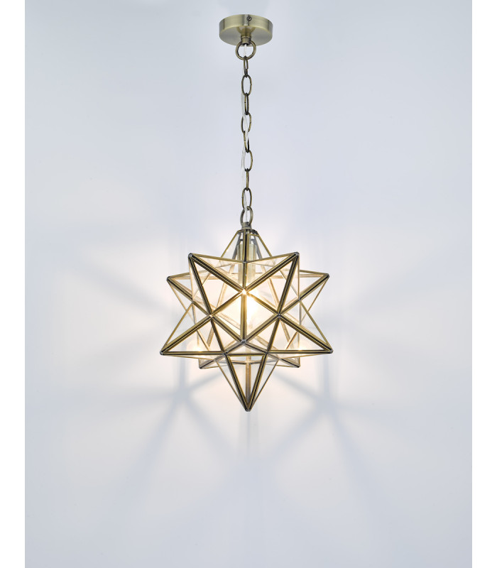 Wire Frame Pendant Light Antique Brass & Glass