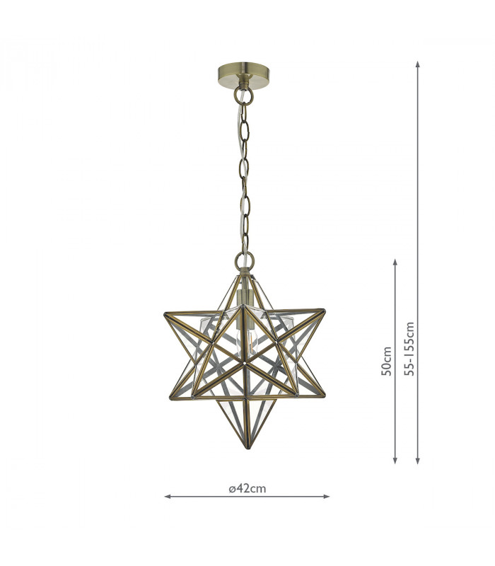 Wire Frame Pendant Light Antique Brass & Glass